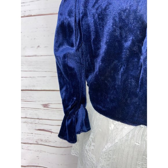 Allison Ann Blue Velvet White Lace Pink Bow Long Sleeves Size 2T Girls Dress Vin - Picture 5 of 11